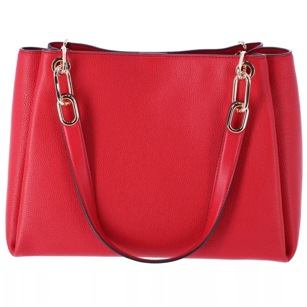 Michael Kors Trisha Large Triple Gusset Compartment Shoulder Tote Bright Red
